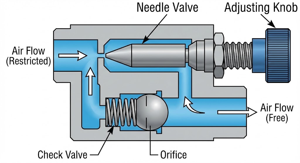 Pneumatic Flow Control Valve Internal Construction and Components